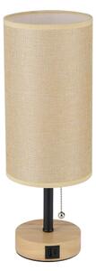 Brilagi - Stolní lampa s USB portem TABLON 1xE27/25W/230V dub/černá/béžová