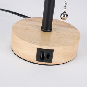 Brilagi - Stolní lampa s USB portem TABLON 1xE27/25W/230V dub/černá/šedá 8
