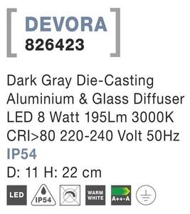 NV 826423 Venkovní sloupkové svítidlo DEVORA tmavě šedý hliník a skleněný difuzor LED 8W 3000K 220-240V IP54 - NOVA LUCE