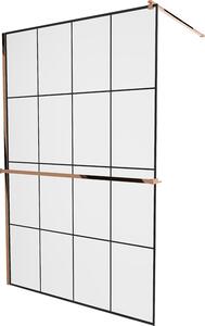 MEXEN - Kioto+ zástěna sprchová s poličkou a držákem na ručníky, 130 x 200 cm, transparentní/černá 8 mm růžově zlatá - 800-130-121-60-77