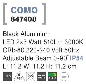 NV 847408 Venkovní nástěnné svítidlo COMO černý hliník LED 2x3W 3000K 220-240V nastavitelný úhel 0-90st. IP54 - NOVA LUCE