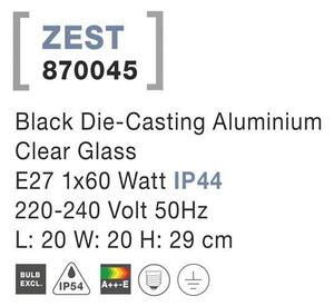 NV 870045 Venkovní sloupkové svítidlo ZEST černý litý hliník čiré sklo E27 1x12W 220-240V IP54 bez žárovky - NOVA LUCE