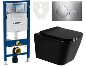AKCE/SET/LIVERO Geberit - Set předstěnové instalace, tlačítka Sigma20, matný chrom, Mexen Teo WC mísa Rimless, WC sedátko se zpomalovacím mechanismem, Slim, duroplast - černá