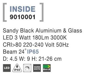 NV 9010001 Venkovní svítidlo s bodcem INSIDE černý hliník a sklo LED 3W 3000K 220-240V 24st. IP65 - NOVA LUCE