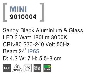 NV 9010004 Venkovní reflektor MINI černý hliník a sklo LED 3W 3000K 220-240V 24st. IP65 - NOVA LUCE