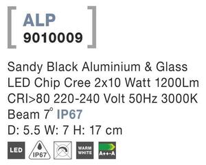NV 9010009 Venkovní nástěnné svítidlo ALP černý hliník a sklo LED Chip Cree 10W 220-240V 3000K 7st. IP65 - NOVA LUCE