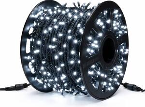 DECOLED Easy Fix LED světelný řetěz, 100 m, venkovní, ledově bílá, 1000 diod, IP67, černý kabel, IP67, cívka