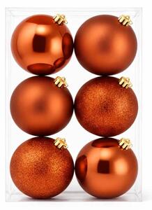 DECOLED Sada vánočních ozdob měděná 10 cm, 2× lesk, 2× mat, 2× glitter, balení 6 ks