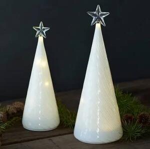 LED svítící stromeček skleněný, bílý, 22 cm, čirá hvězda