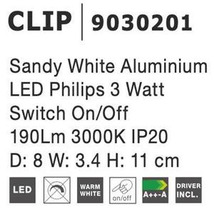 NV 9030201 Bodové svítidlo CLIP bílý hliník LED Philips 3W vypínač na těle 3000K IP20 - NOVA LUCE