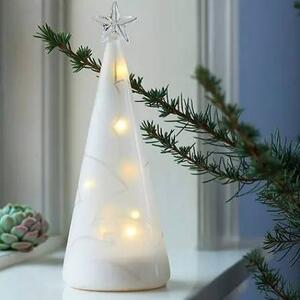 LED svítící stromeček skleněný, bílý, 22 cm, zmražený