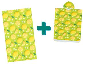 Plážový set LEMONS – osuška 100×180 cm a pončo 80×145 cm, zelený