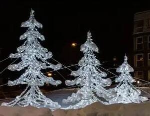 Eco Fix 2D LED světelný strom, 600 cm, ledově bílý s krystalky, hliník