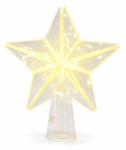 LED svítící hvězda na stromeček, 18 × 22 × 6,5 cm skleněná, teple bílá, 20 diod, 2× AAA