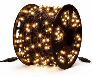 DECOLED Easy Fix LED světelný řetěz, 100 m, venkovní, teple bílá, 600 diod, černý kabel, IP67, cívka