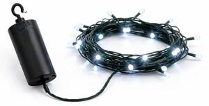 DECOLED LED světýlka na baterie, venkovní, 2,2 m, ledově bílá, 20 diod, tmavě zelený kabel, IP44, ovladač, 4 × AA