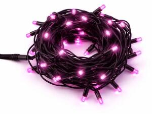 DECOLED Easy fix LED světelný řetěz, 5 m, venkovní, růžový, 50 diod, černý kabel, IP67