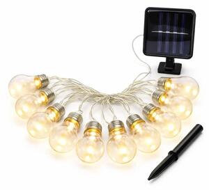 DECOLED LED party girlanda solární, 5 m, venkovní, teple bílá, 10 diod, průhledné baňky, čirý kabel, IP44