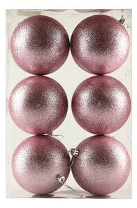 DECOLED Sada vánočních ozdob růžová 10 cm, glitter jemně růžová, plastová, balení 6 ks