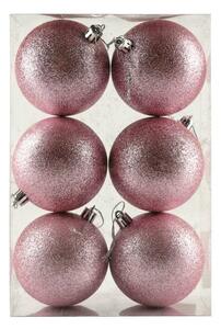 DECOLED Sada vánočních ozdob růžová glitter 8 cm plastové koule, balení 6 ks