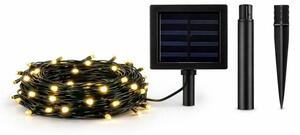 DECOLED LED venkovní solární světýlka na zahradu, 10 m, teple bílá, 100 diod, černý kabel, IP44, solární panel