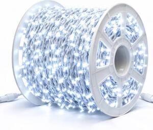 DECOLED Easy Fix LED světelný řetěz, 100 m, venkovní, ledově bílá s FLASH, 1000 diod, bílý kabel, IP67, cívka