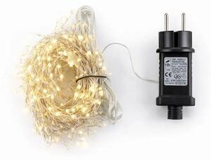 DECOLED LED světelný řetěz, kapičky na drátku, 3 m, venkovní, teple bílá, 600 diod, stříbrný kabel, IP44, vč. zdroje