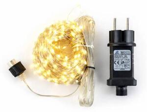 DECOLED LED světelný řetěz, kapičky, venkovní, 20 pramenů × 3 m, teple bílá, 600 diod, stříbrný kabel, IP44, vč. trafa