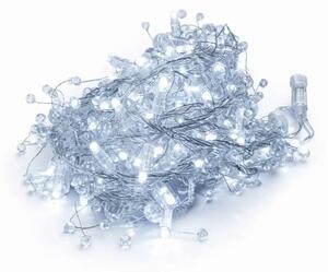 DECOLED Eco Fix LED světelný řetěz, venkovní s krystalky, ledově bílá s FLASH, 8 m, 80 diod, čirý kabel, IP44, 24V