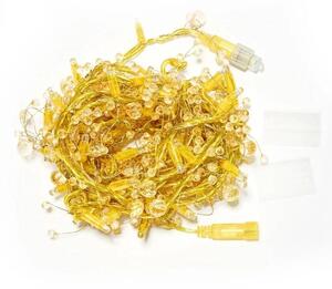 DECOLED Eco Fix LED světelný řetěz, venkovní s krystalky, teple bílá s FLASH, 8 m, 80 diod, zlatý kabel, IP44, 24V