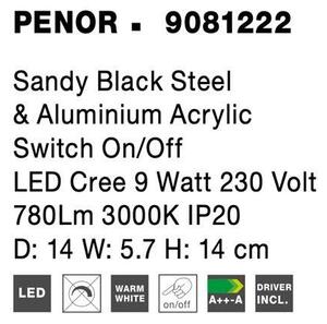 NV 9081222 Bodové svítidlo PENOR černá ocel a hliník akryl vypínač na těle LED Cree 9W 230V 3000K IP20 - NOVA LUCE
