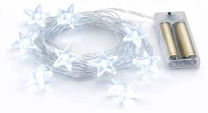 DECOLED LED světýlka na baterie, hvězdičky, 1,8 m, ledově bílá, čirá barva kabelu, IP20, 2 × AA
