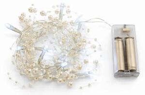 DECOLED LED světýlka na baterie, bílé perly, 1,3 m, ledově bílá, 10 diod, IP20 interiér, 2 × AA
