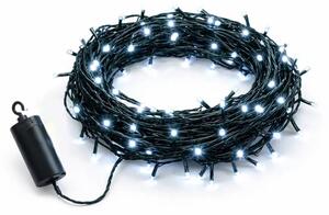 DECOLED LED světýlka na baterie, venkovní, 10,2 m, ledově bílá, 100 diod, tmavě zelený kabel, IP44, 4× AA