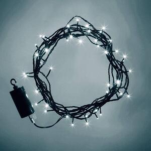 DECOLED LED světýlka na baterie, venkovní, 10,2 m, ledově bílá, 100 diod, tmavě zelený kabel, IP44, 4× AA
