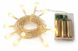 DECOLED LED světýlka na baterie, kouličky, 2,1 m, teple bílá, 10 diod, čirý kabel, IP20 interiér, 3 × AA
