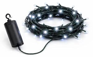 DECOLED LED světýlka na baterie, venkovní, 5,2 m, ledově bílá, tmavě zelený kabel, IP44, 4 × AA