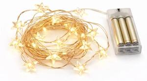 DECOLED LED světýlka na baterie, hvězdičky, 2,3 m, teple bílá, 20 diod, drátek, IP20 interiér, 2 × AA