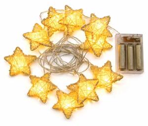 DECOLED LED světýlka na baterie, ratanové hvězdy, 2,8 m, teple bílá, 10 diod, čirý kabel, IP20 interiér, 3 × AA