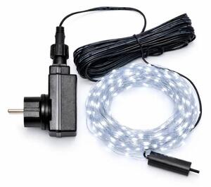 DECOLED LED světelný řetěz, kapičky, 12 pramenů × 1,5 m , venkovní, ledově bílá, 180 diod, stříbrný kabel, IP44, vč. zdroje