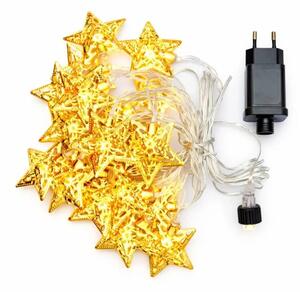 DECOLED LED světelný řetěz, kovové hvězdy, 7 m, vnitřní, teple bílá, 20 diod, čirý kabel, IP20, vč. zdroje