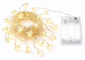 DECOLED LED světýlka na baterie, srdíčka, 2,3 m, teple bílá, 20 diod, čirý kabel, IP20 interiér, 3 × AA