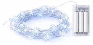 DECOLED LED světýlka na baterie, vločky, 2,3 m, ledově bílá, 20 diod, čirý kabel, IP20 interiér, 3 × AA