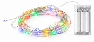 DECOLED LED světýlka na baterie, kapičky, 2,30 m, barevné, 20 diod, drátek, IP20 interiér, 3 × AA