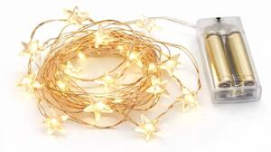 DECOLED LED světýlka na baterie, hvězdičky, 3,4 m, teple bílá, 40 diod, měděná barva drátku, IP20 interiér, 3 × AA