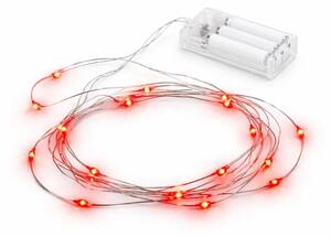 DECOLED LED světýlka na baterie, kapičky, 2,30 m, červená, 20 diod, drátek, IP20 interiér, 3 × AA