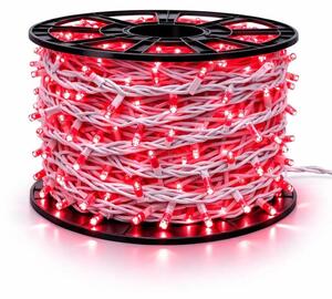 DECOLED Easy Fix LED světelný řetěz, 100 m, venkovní, červený, 2000 diod, bílý kabel, IP44, cívka
