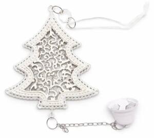 DECOLED Vánoční ozdoba na stromeček kovový stromeček, 10 × 8,5 cm, se zvonečkem 3 cm