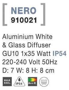 NV 910021 Venkovní nástěnné svítidlo NERO hliník bílé skleněný difuzor GU10 1x7W 220-240V IP54 bez žárovky světlo dolů - NOVA LUCE