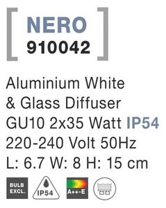 NV 910042 Venkovní nástěnné svítidlo NERO hliník bílé skleněný difuzor GU10 2x7W 220-240V IP54 bez žárovky světlo nahoru a dolů - NOVA LUCE